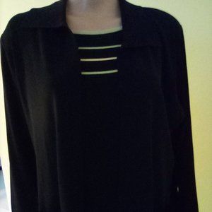Misook Black Knit Open Front Fine Knit Cardigan with Pockets Large